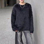 Winter Loose-fitting Crew Neck Faux Fur Sweater