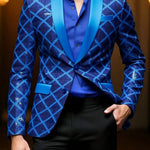 KZZ Men's Solid-Color Slim-Fit Sequin Blazer