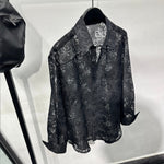 Hollow Floral Jacquard Loose Casual Shirt