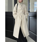Stand-up Collar Retro Belted Mid-length Loose Coat