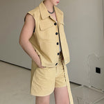 Retro Crimping Workwear Waistcoat Suit