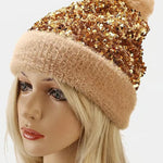 Women's Sequin Pom Pom Beanie