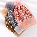 Women's Sequin Pom Pom Beanie