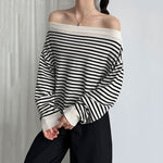 Striped Off-shoulder Wool Sweater
