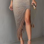 Brown Gradient Leopard Print Twisted Cutout Fringe Bodycon Dress
