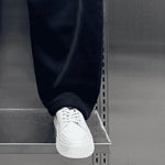 Solid Color Striped Casual Scimitar Pants