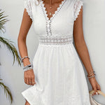 Women's Lace Waist Flutter Sleeve Dress