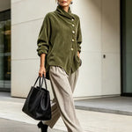 Women's Asymmetric Corduroy Funnel Neck Top