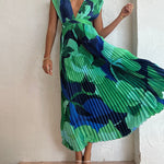 Zeagoo Women's Casual Sleeveless Pleated Long Dress Loose Deep V Neck Holiday Dresses