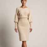 Charlotte Fielding | Balloon Sleeve Knit Midi Dress For Women