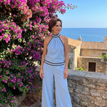 Zephyrine | Contrast Trim Halter Neck Wide Leg Jumpsuit
