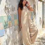 Sylvara | Pleated Halter Neck Wide Leg Relaxed Jumpsuit