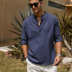 KZZ Men's Cotton Linen  Shirt Long Sleeve Hippie Casual Beach T Shirts Menswear