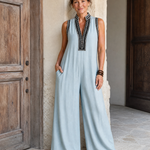 Velmira | Embroidered V Neck Sleeveless Wide Leg Jumpsuit