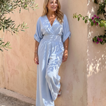 Emene | Draped V Neck Wide Leg Relaxed Jumpsuit