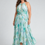 Portia | Pleated Halter Soft Floral Pattern Midi Dress