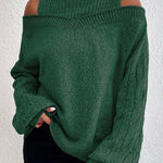 High Neck Cutout Off Shoulder Long Sleeve Loose Sweater