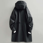 Black Retro Mid-length Hooded Casual Windbreaker Jacket