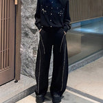 Heavy Metal Rivet Straight Scimitar Wide-leg Pants