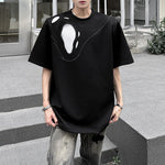 Padded Shoulder Loose Ripped Mesh T-shirt