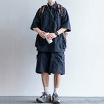 Japanese Functional Large Pocket Shirt Casual Loose Overalls Two-piece Set