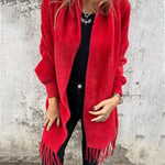 Women's long-sleeved coat with fringes, for everyday wear