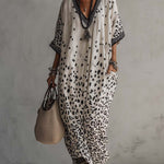 Light Gray Gradient Leopard Print Chiffon Maxi Dress