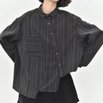 Womenâ€™s Striped Slanted Placket Irregular Hem Shirt