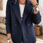 Women's Knit Sleeve Double-Breasted Blazer
