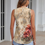 Zeagoo Tank Tops Pleated V Neck Floral Solid Loose Fit Tops