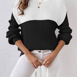 Zeagoo Sweater Casual Long Sleeve Color Block Loose Pullover