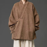 Loose Woolen Cross Front Hanfu Kimono Coat