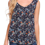 Floral V Neck Pleated Flowy Tank Top - Zeagoo (Us Only)