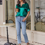 Satin Silk Blouse Tops - Zeagoo (Us Only)