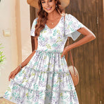 Zeagoo Summer Tiered Mini Dress with Pockets Ruffle Sleeve Dress