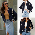 Zeagoo Women's Bomber Jacket Casual Striped Button Down Coat