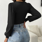 Zeagoo Women Long Puff Sleeve Sweater Slim Fit Ribbed Knit Bodysuit