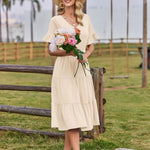 Zeagoo Damen Elegant V-Ausschnitt Kleider A Linie Kurzarm Freizeitkleid (DE Only)