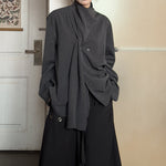 Irregular Patchwork Neck Scarf Long-sleeved Shirt