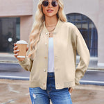 Zeagoo Women's Bomber Jacket Casual Striped Button Down Coat