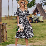 Zeagoo Damen Elegant V-Ausschnitt Kleider A Linie Kurzarm Freizeitkleid (DE Only)