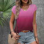 Zeagoo V Neck Eyelet T Shirts Cap Sleeve Tops