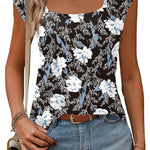 Zeagoo Square Neck Casual Cap Sleeve Shirt