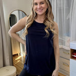 Zeagoo Tank Top Blouses Scooped Neck Pleated Front Shirts
