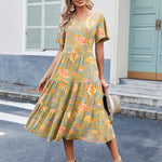Zeagoo Midi Floral Flutter Short Sleeve Casual Dresses with Pockets
