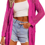 Zeagoo Women 2024 Lightweight Crochet Cardigan Long Sleeve Open Front Knit Sweater Summer Kimono Cover Up with Pockets