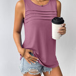 Zeagoo Tank Top Blouses Scooped Neck Pleated Front Shirts