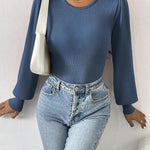Zeagoo Women Long Puff Sleeve Sweater Slim Fit Ribbed Knit Bodysuit