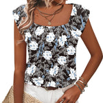 Zeagoo Square Neck Casual Cap Sleeve Shirt