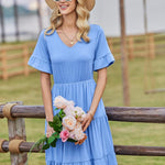 Zeagoo Damen Elegant V-Ausschnitt Kleider A Linie Kurzarm Freizeitkleid (DE Only)
